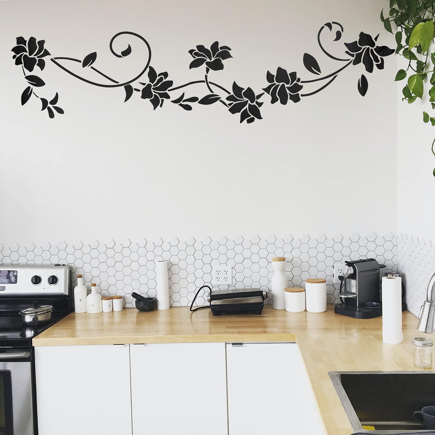 QTH Pack of 2 Black Wall Stickers Ornaments Self-Adhesive Set for Wall Decoration, Flowers Flowers Vine Wall Sticker Wall Sticker Wall Stickers Wall Pictures for Living Room Bedroom Hallway Windows