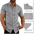 thumbnail image 2 of Summer Mens Linen Button Up Casual Short Sleeve Slim Fit Shirts, 2 of 6