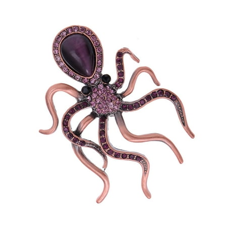 - Amethyst Purple Crystal Rhinestone Jewel Vintage Inspired Octopus Pin Brooch