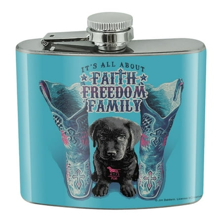 

It s All About Faith Freedom Family Boots Dog Stainless Steel 5oz Hip Drink Kidney Flask