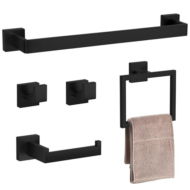 Juego De Accesorios De Baño Negro Mate De 5 Piezas, Juego De Barra Para Toallas De Baño De 23,6 Pulgadas, Juego De Accesorios De Baño De Acero Inoxidable Sus 304, Toalleros Para Baño Montado En La Par