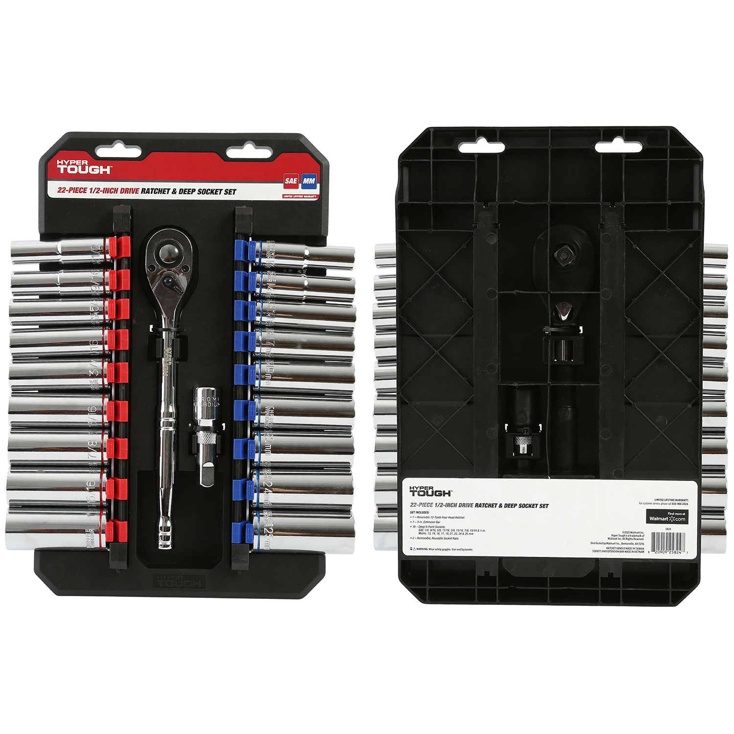 Hyper Tough 22-Piece 1/2-inch Drive Ratchet and Deep Socket SAE and Metric  Set