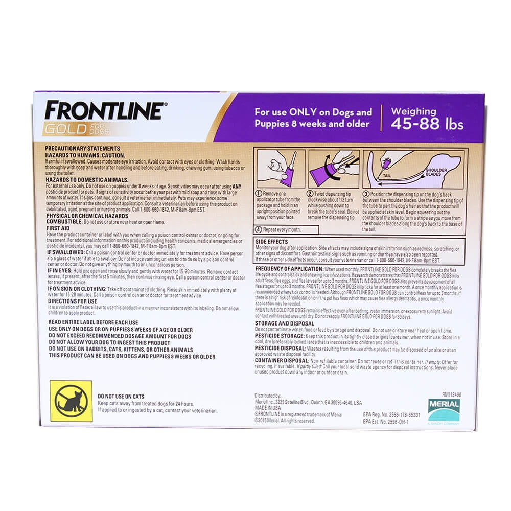 Frontline Gold for Dogs 45 88 lbs Purple 3 Month