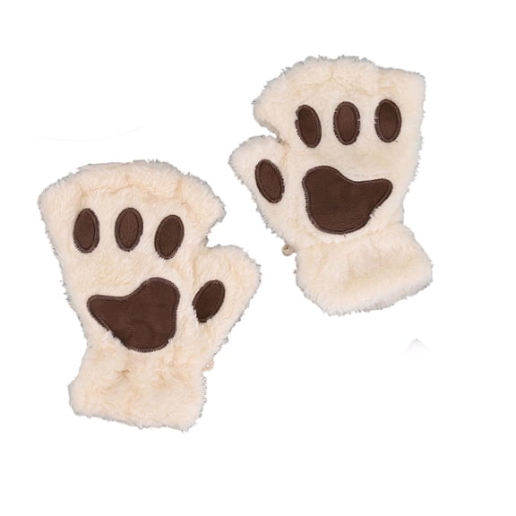 Cute Cat Claw Gloves Half Finger Warm Cold Protection Gloves Cute Kitten Furry Paws Winter Fingerless Women's