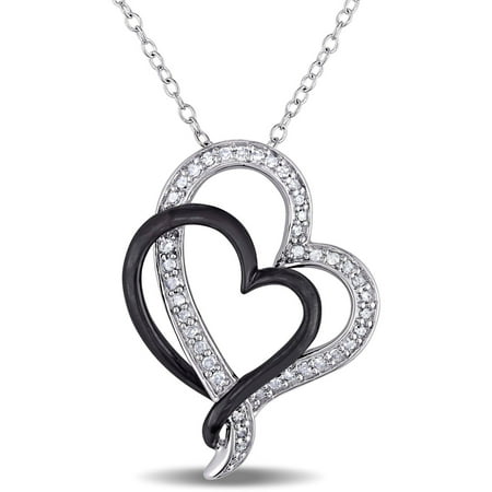Miabella 1/4 Carat T.W. Diamond Two-Tone Sterling Silver Double Heart Pendant, 18
