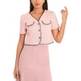 thumbnail image 1 of INSPIRE CHIC Women's Tweed Jacket Contrast Color Button Down Short Sleeve Work Office Blazer Pink L, 1 of 5