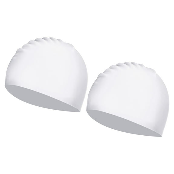 Uxcell Silicone Swim Cap, Waterproof Swimming Hat Non-Slip Adult Swim Cap for Women and Men, White 2 Pcs