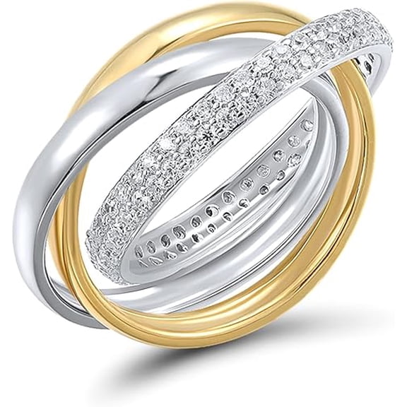 Dazzlingdaimonds Jewels 3.00 Ct Round Cut White Diamond Engagement Wedding Promise Crisscross Band Ring 14K 2 Tone Gold Plated 925 Sterling Silver For Women's -8