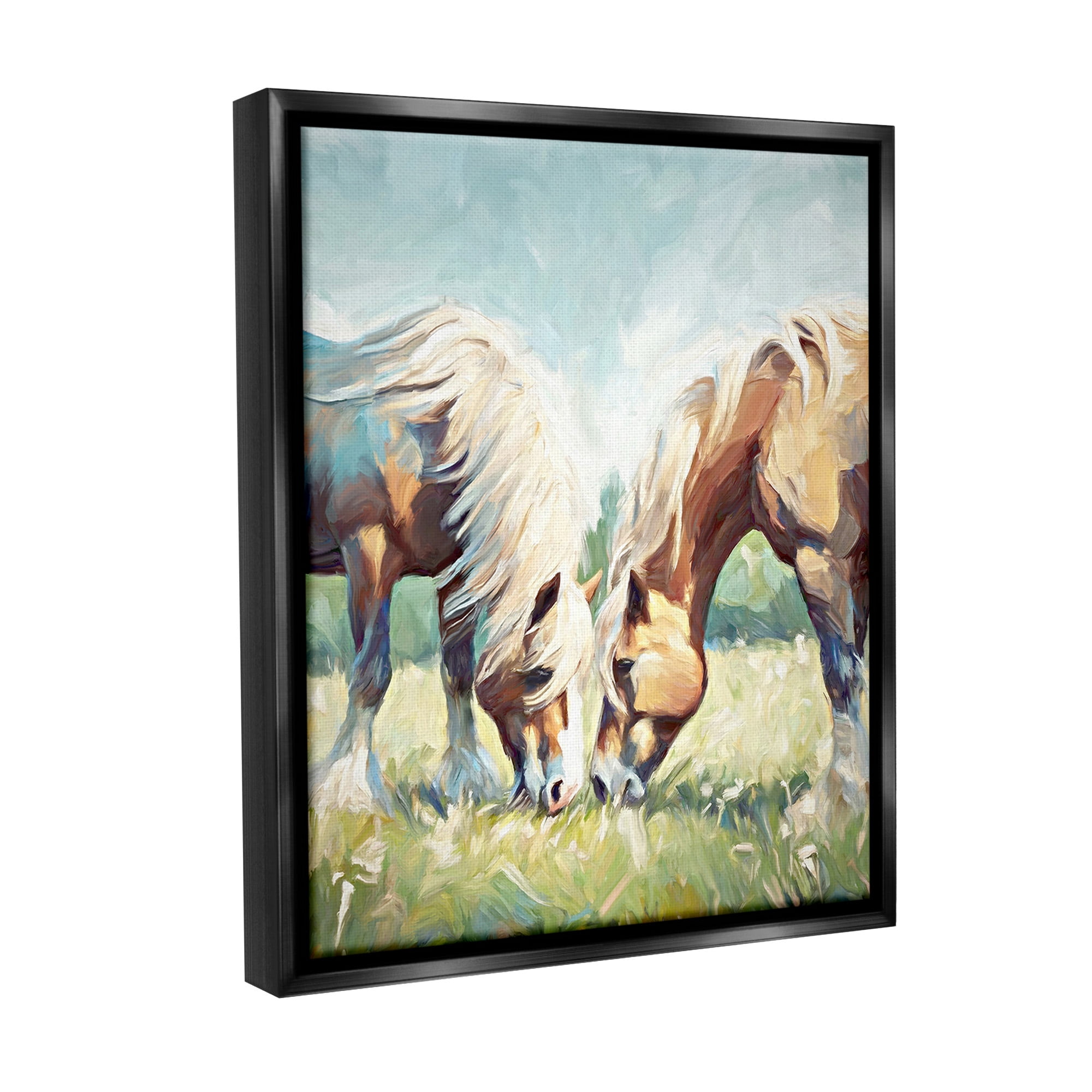 Stupell Industries Country Horses Grazing Animals & Insects Painting Black Floater Framed Canvas Art Print Wall Art, 25 x 31