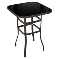 Patio Bar Table Tempered Glass, Height High Top Outdoor Pub Height Bistro Square Table for Paito Lawn Garden, Brown