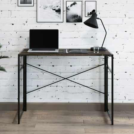 UPC: 0194189707130 | Lavish Home Folding Computer Modern Desk Industrial Style Wood and Steel  Gray/Brown