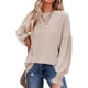 thumbnail image 1 of Blusa de manga larga con volantes para mujer, camiseta informal de punto holgado con cuello redondo, mangas farol, albaricoque M, 1 of 6