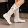 thumbnail image 5 of SACFOF Stylish Women Victorian Boots Low Kitten Heel Mid Calf Boots Lace Up Cute Bow Boots for Ladies Witch Shoes, 5 of 6