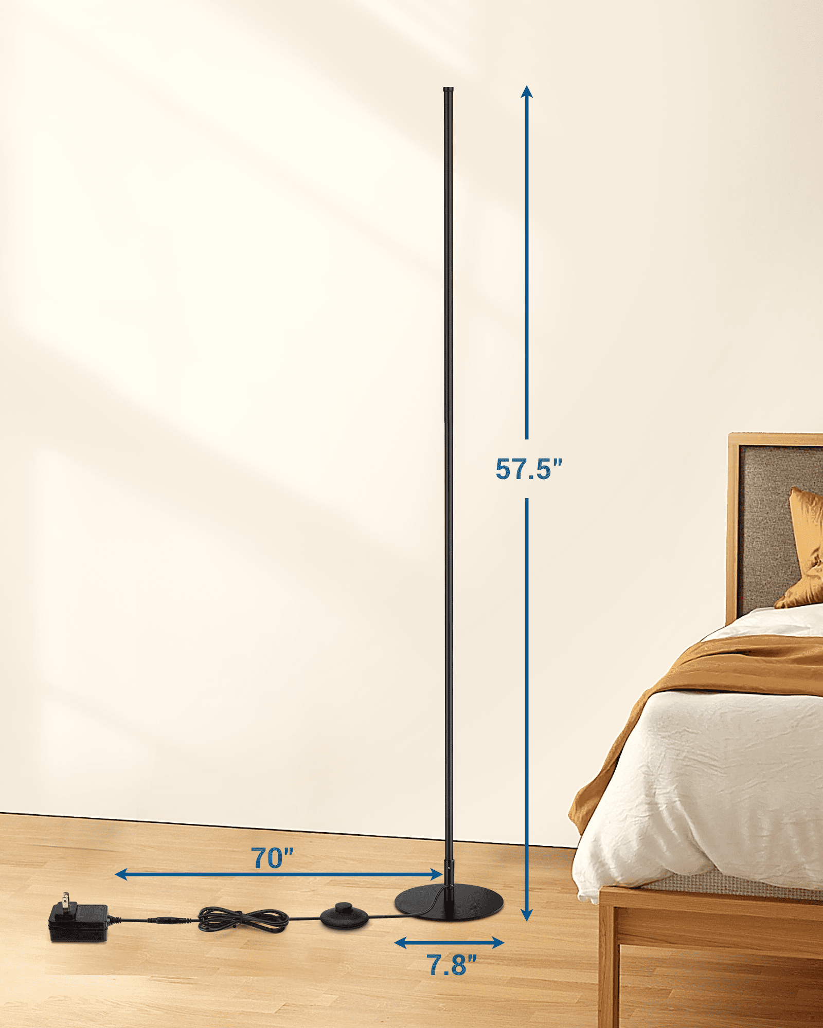 DEWENWILS LED Corner Floor Lamp Set of 2, Minimalist Dimmable Mood Lighting, 57.5 inch Standing Clearance Floor Lamps for Living Room, Bedroom, Office, 3000K, Black
