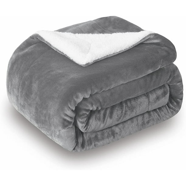 Htooq Sherpa Fleece Throw Blanket Double Sided Super Soft Luxurious Plush Blanket King Size Grey Gray