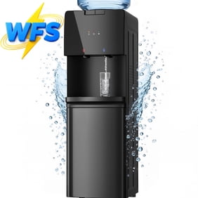 Patiosunny Top Loading Double Temperature Water Dispenser for 3 or 5 Gallon Bottles, Safety Lock, Detachable Water Tray, Stylish Black