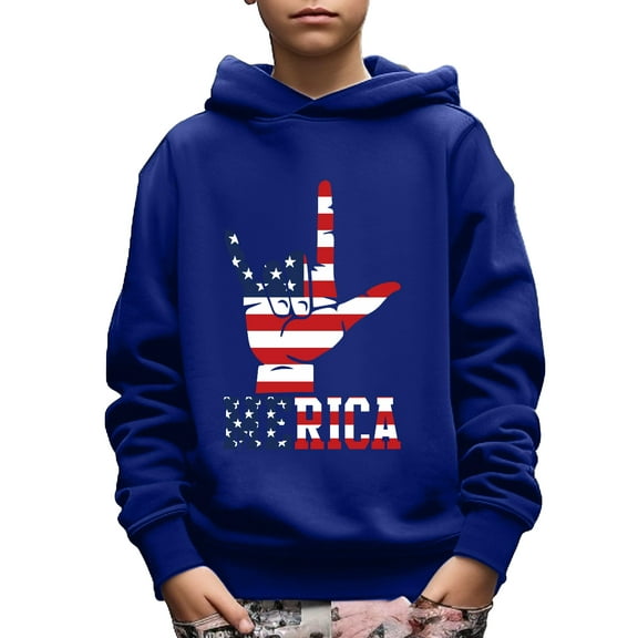 Stars and Stripes Rock Print Boys Long Sleeve Hoodie, Stay Stylish And Cozy Sweatshirt - Perfect Independence Day Essential For Your Little Fashionista!