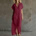 thumbnail image 2 of Kukoosong Women's Collared V Neck Short Sleeve Maxi Shirt Dress, Button Down Casual Loose Tunic Dress with Pockets for Summer Beach Vacation, 2 of 7