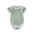 thumbnail image 1 of DPTALR Toddler Newborn Baby Contrasting Colors Strip Ribbed Short-sleeved Romper Jumpsuit, 1 of 2