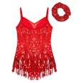 thumbnail image 4 of dPois Girls Sequins Tassel Hem Latin Dance Dress Leotard Rumba Samba Salsa Jazz Dance Dresses with Red 6, 4 of 7