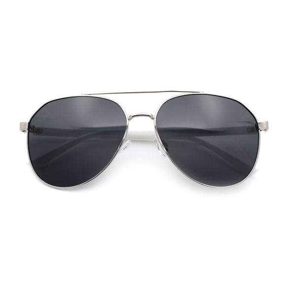 Mens Antiglare Polarized Lens Iconic Officer Metal Rim Pilots Sunglasses Silver White - Black