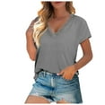 thumbnail image 2 of Idoravan Women's Plus Size Tops Women Fashion Casual Solid Color V Neck Lace ing Short Sleeve T-shirt Top Blouse Pullover, 2 of 8