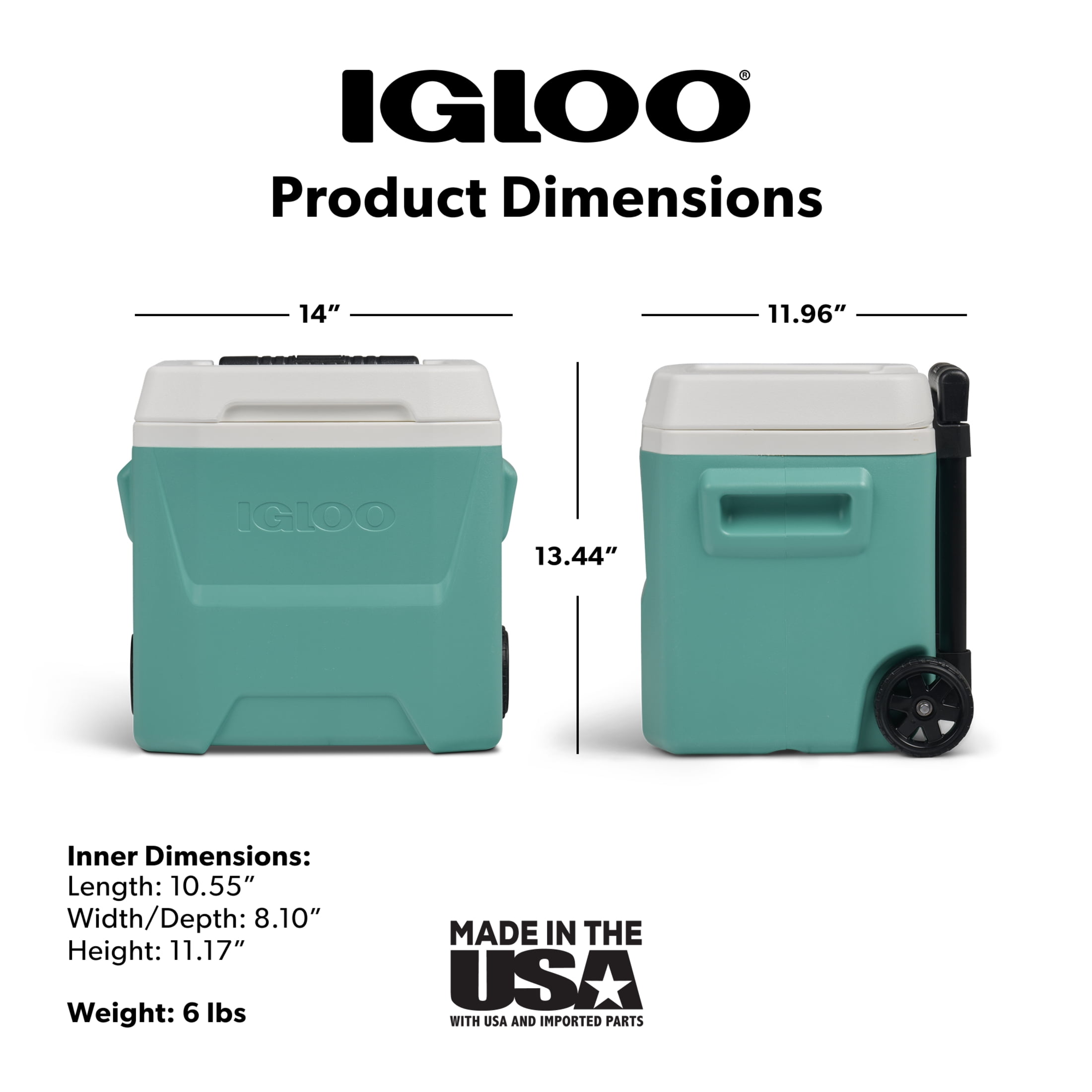 Igloo 16 QT Laguna Hard Side Ice Chest Cooler with Wheels, Teal Blue