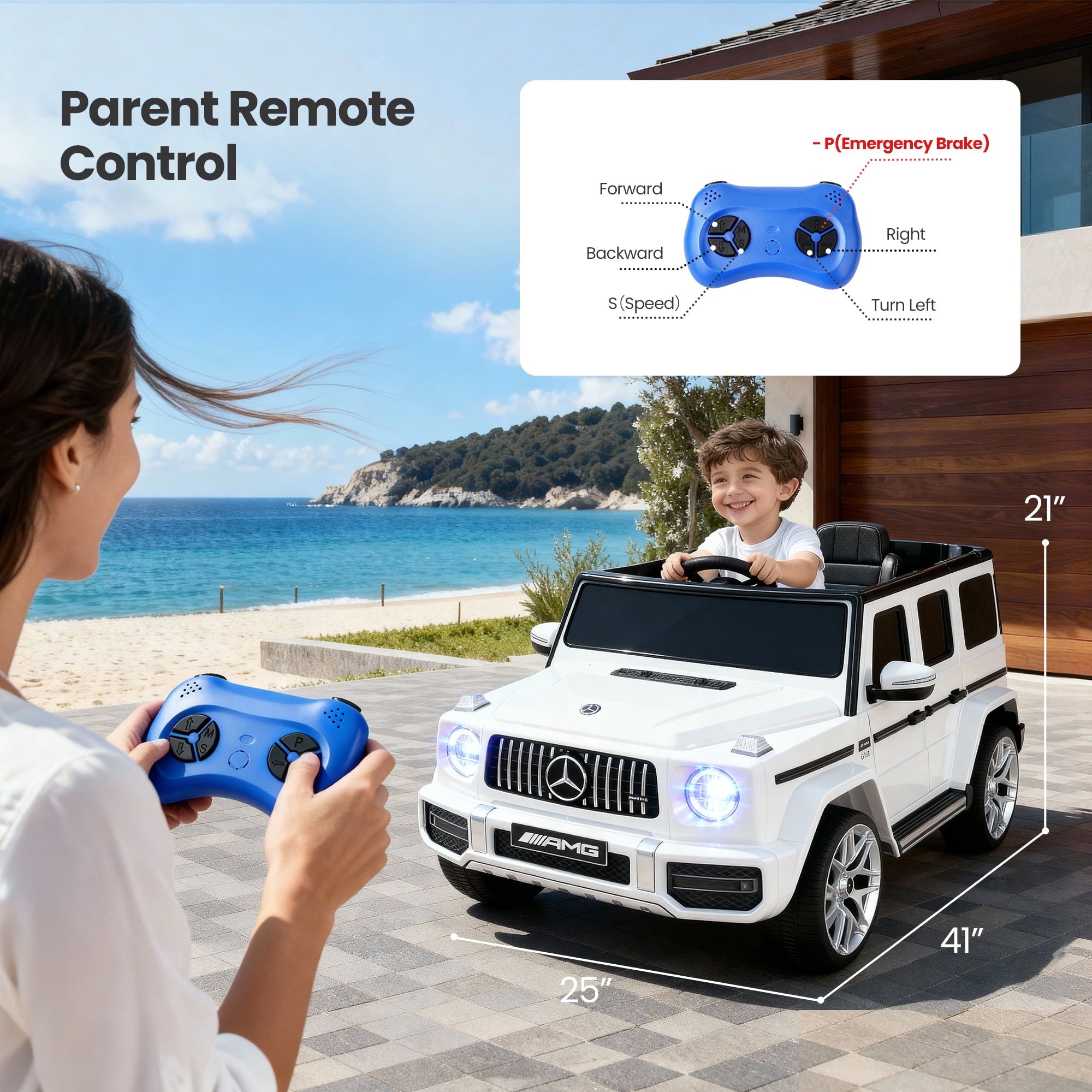 Cozphia Licensed Mercedes-Benz AMG G63 Ride on Car,12V Electric Vehicles with Remote Control,Rechargeable Battery,Flickering Lights/LED Lights, Bluetooth,Music
