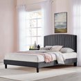 thumbnail image 6 of Platform Bed Frame, Queen Size, Charcoal Grey Gray, Velvet, Modern Contemporary, Bedroom Master Guest Suite Room, 6 of 9