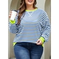 thumbnail image 5 of SHEWIN Plus Sweatshirts Stripe Pullover Crewneck Blouse Loose Fit Plus Size Sweatshirts for Women 3X, 5 of 8