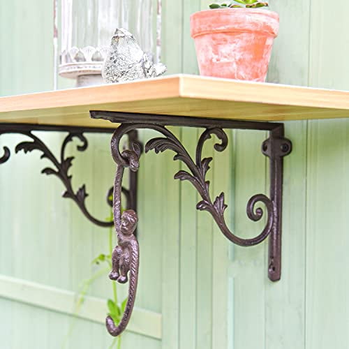 Sungmor Cast Iron Shelf Brackets, 10.3" Wall Hanging Support,Brown, 2-Piece