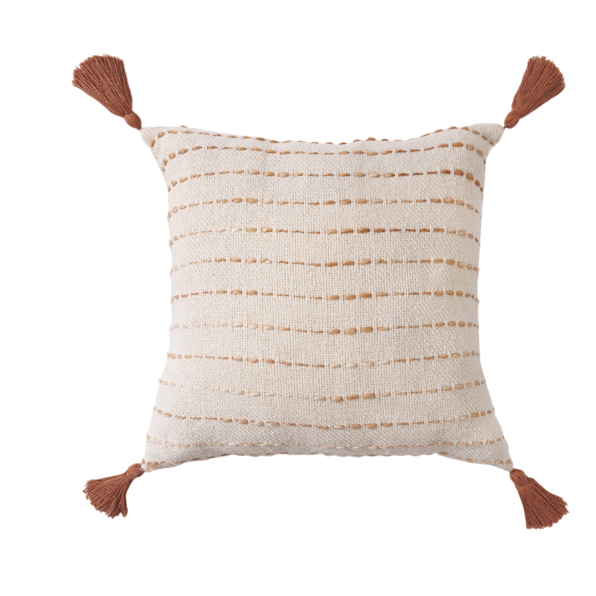 Ox Bay Emma 20" x 20" White/Brown Striped Cotton Blend Adult Decorative Throw Pillow Cover