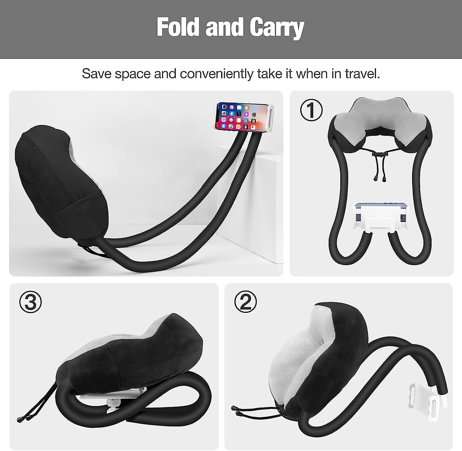KOMI Neck Phone Holder, Lazy Gooseneck Phone Pillow Holder Bracket,360°Rotate Phone Tablet Stand for 4"-11" Device, fits iPhone 15/Pro/Plus/Pro Max iPhone 14/14 Pro Max, Galaxy S21 S9,iPad Pro 11