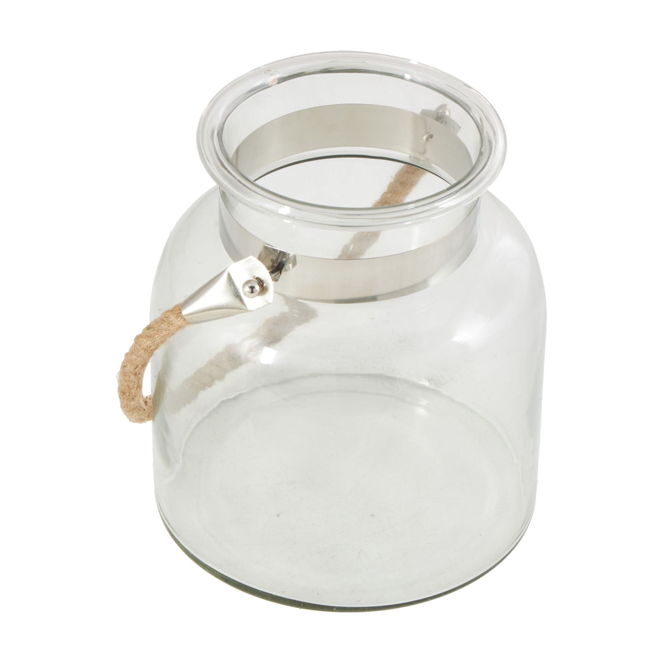 DecMode Clear Glass Handmade Decorative Candle Lantern with Rope Handle