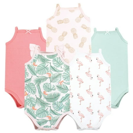 

Hudson Baby Infant Girl Cotton Sleeveless Bodysuits Palm Flamingo 12-18 Months