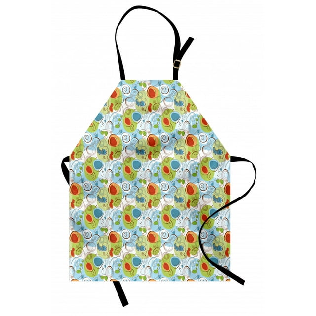 Funky Apron Whimsical Fun Pattern with Random Swirls Spirals Color Spots and Little Heart Shapes, Unisex Kitchen Bib Apron with Adjustable Neck for Cooking Baking Gardening, Multicolor, by Ambesonne