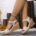 thumbnail image 3 of Platform Sandals Women Cork Slingback Wedges Open Toe Heels Comfortable Arch Support Summer Beach Orthopedic Shoes Beige Size 6.5, 3 of 6