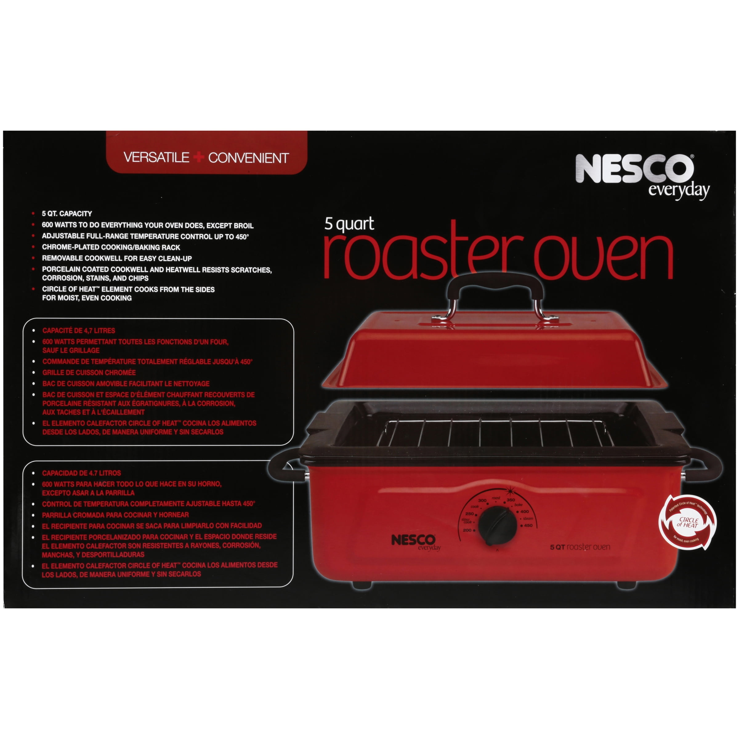 750 watts NESCO 481612 Red 6 quart Roaster Oven with Porcelain