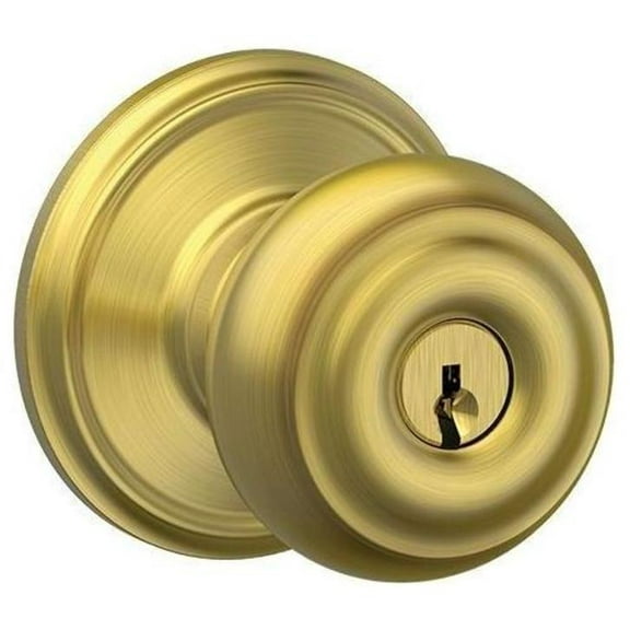 Schlage F51-Geo Georgian Keyed Entry Door Knob Set - Brass