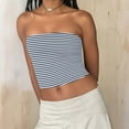 thumbnail image 5 of Striped Tube Tops for Women Teen Girls Strapless Off Shoulder Y2k Crop Bandeau Top Sleeveless Base Tee Summer (L, Blue), 5 of 7