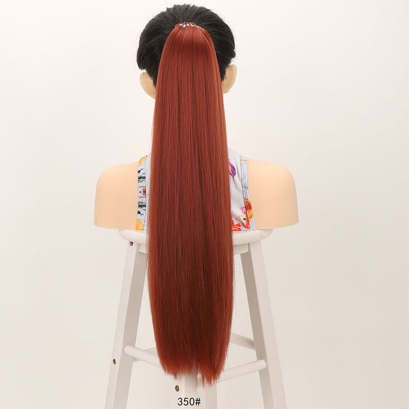 Synthetic Ponytail Extensions Elastic Band Black Brown Ponytail Extension for Women 24" Long Straight Soft Natural Pony Tails