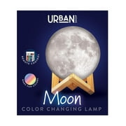 Urban Shop 3D Print Color Changing Moon Lamp with Wood Stand, remote control and USB Adaptor, 7.5 x 5.5, White