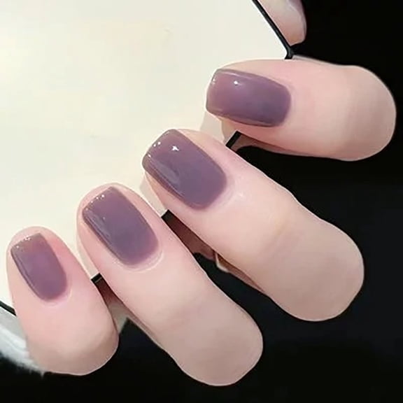 CurvLife Grayish Purple Mood Press-On Nails - 30PCS Short Square, Minimalist Solid Color, Non-Toxic & Reusable, Salon Quality DIY