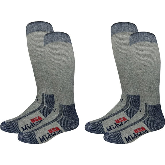MidwayUSA Men's Heavyweight Tall Crew Hunting Socks Merino Wool Gray/Blue Large (9-12) 2 Pairs