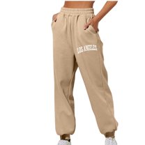 Awdenio Sweatpants for Women LOS ANGELES Printed Pants Fitness Sport Relaxed Loose Elastic Waist Long Joggers Trousers With Pockets