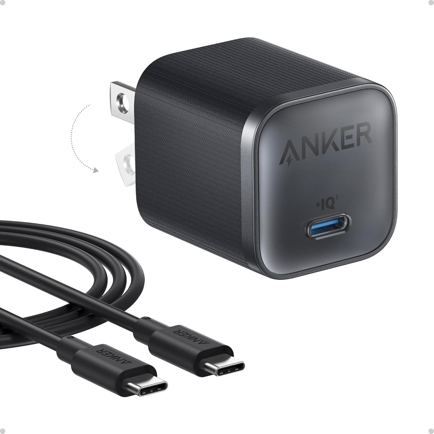 Anker Nano Charger, 45W Fast Charging, Compact and Foldable Plug USB C Charger Block Compatible for iPhone 17 Series, MacBook, Pixel 9, iPad, Samsung Galaxy S25 Ultra Series (6 ft Cable Included)