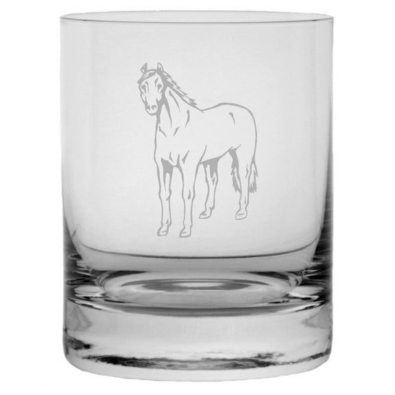 American Quarter Body - Alternate Horse Themed Etched 10.25oz Crystal Rocks Whisky Glass