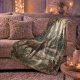thumbnail image 6 of Winter Stag in Snowy Pine Forest with Cabin and Holly Berries, Rustic Wildlife Scene, Evergreen Border Motif Warm Flannel Blanket, Christmas Gift for Cabin Home Decor, 6 of 9
