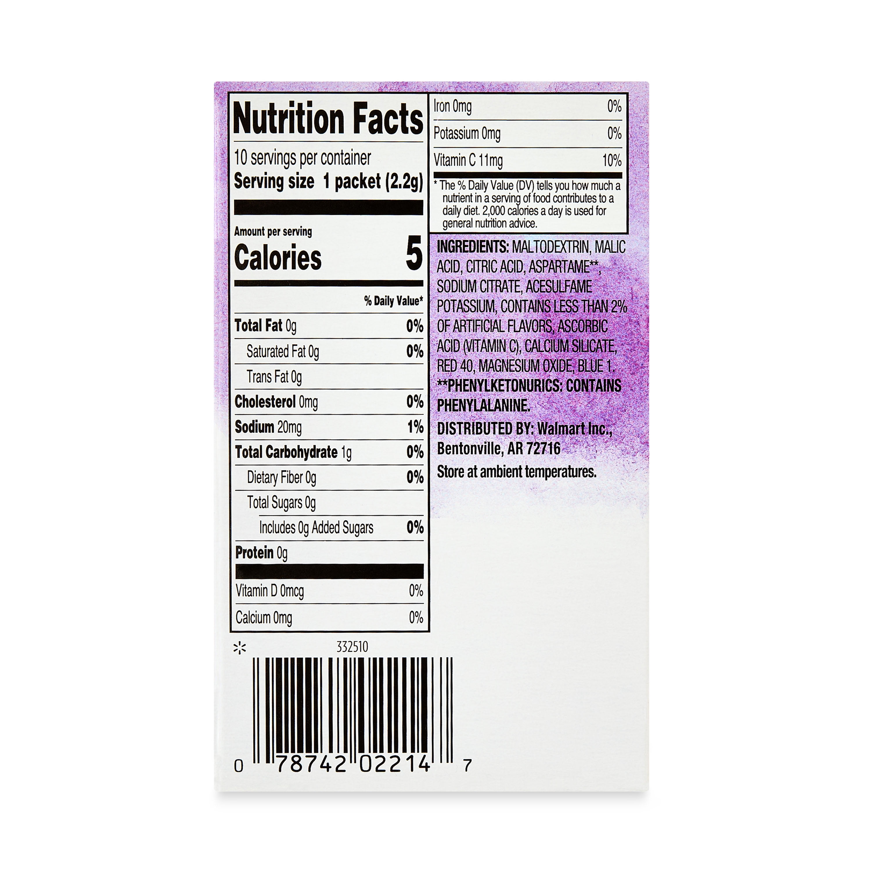 (12 pack) Great Value Sugar-Free Grape Powdered Drink Mix, 0.77 oz, 10 Packets