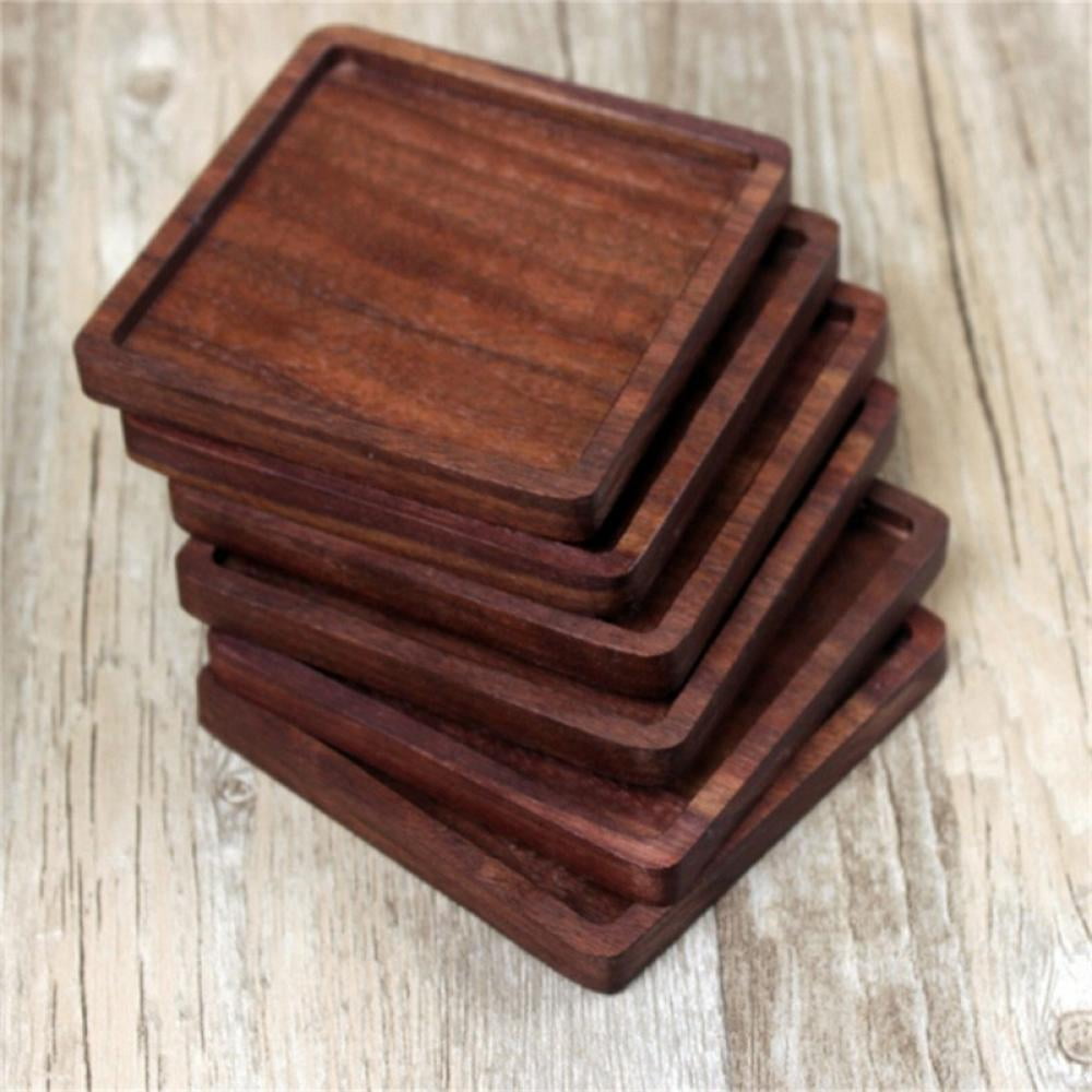 Wood Coasters for Drinks Tabletop Protection with Holder Set of 6, Acacia  Wooden Coasters for Coffee Table Dining Table Desk Round with Non-Slip Pad